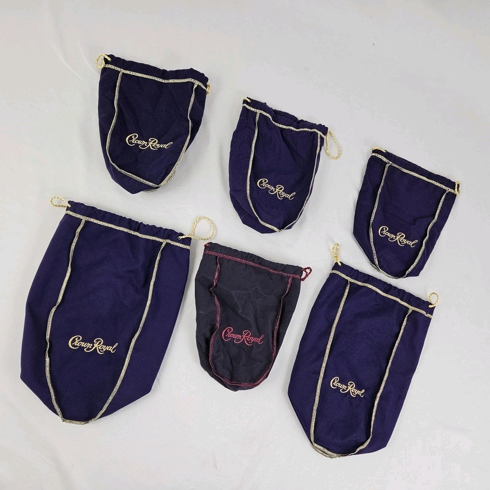 6 Purple Crown Royal Whiskey Drawstring Bags 750ml & 1.75L